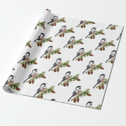 Winter Chickadee Cadeaupapier (Uitgerold)