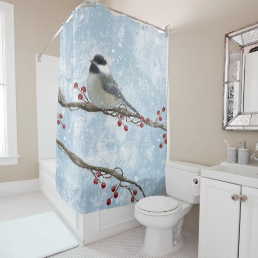 Winter Chickadee Douchegordijn (In situ)