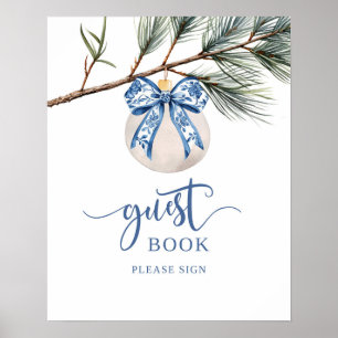 Winter Chinoiserie Bow Guest Book Party Sign Poster
