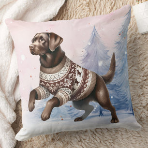Winter Chocolade Labrador Retriever Sneeuwhond Kussen