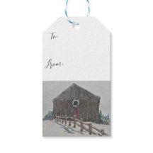 Winter Christmas Barn Gift Label