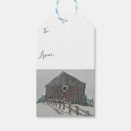Winter Christmas Barn Gift Label Cadeaulabel