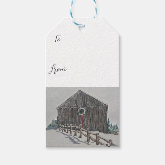 Winter Christmas Barn Gift Label Cadeaulabel (Voorkant)
