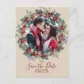 Winter Christmas Holly Save the Date briefkaart (Voorkant)