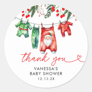 Winter Christmas Santa Baby shower Bedankt Ronde Sticker