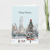 Winter Christmas Tree City Ice Skaters Buildings Kaart (Voorkant)