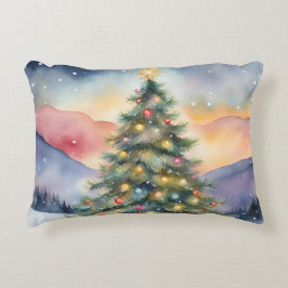 Winter Christmas Tree Snowy Sunset Scenery Accent Kussen