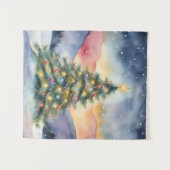 Winter Christmas Tree Snowy Sunset Scenery Wandkleed (Voorkant (horizontaal))