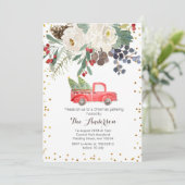 Winter Christmas Truck Kerstmis Bloemen Uitnodigin Kaart (Staand voorkant)