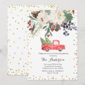 Winter Christmas Truck Kerstmis Bloemen Uitnodigin Kaart (Voorkant / Achterkant)