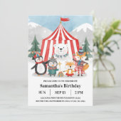 Winter Circus Birthday Invitation | Cute Penguin Kaart (Staand voorkant)