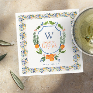 Winter Citrus Botanische Bloemen   groen Servet