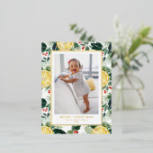 Winter Citrus en Greenery Pattern kerstfoto Folie Feestdagen Briefkaart (Staand Voorkant)