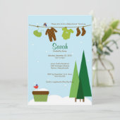 Winter Clothesline Baby shower uitnodigen Kaart (Staand voorkant)