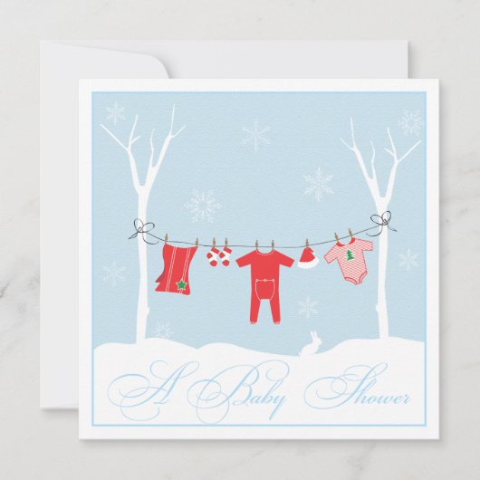 Winter Clothesline Baby shower Uitnodiging (Voorkant)