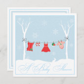 Winter Clothesline Baby shower Uitnodiging (Voorkant / Achterkant)