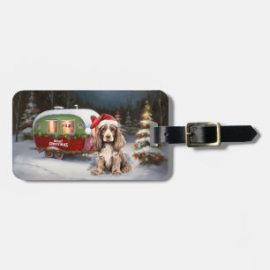 Winter Cocker Spaniel Caravan Kerstavontuur Bagagelabel