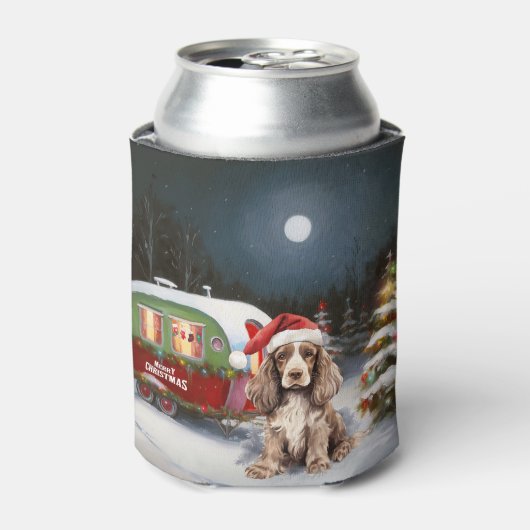 Winter Cocker Spaniel Caravan Kerstavontuur Blikjeskoeler (Blikje Voorkant)