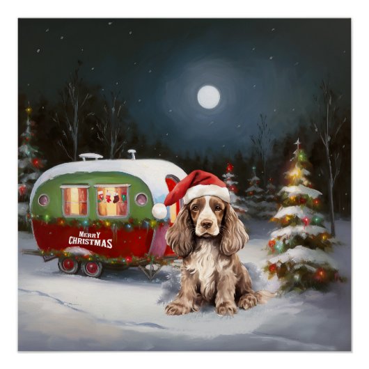 Winter Cocker Spaniel Caravan Kerstavontuur Perfect Poster (Voorkant)
