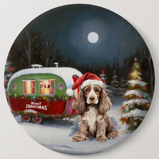 Winter Cocker Spaniel Caravan Kerstavontuur Ronde Button 6,0 Cm (Voorkant)