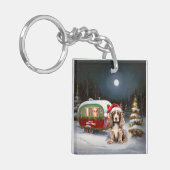 Winter Cocker Spaniel Caravan Kerstavontuur Sleutelhanger (Voorkant Links)