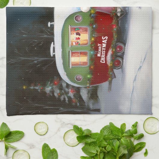 Winter Cocker Spaniel Caravan Kerstavontuur Theedoek (Gevouwen)