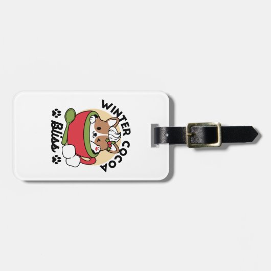Winter Cocoa Bliss - Schattigee hond in Mok Design Bagagelabel (Voorkant horizontaal)