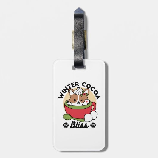 Winter Cocoa Bliss - Schattigee hond in Mok Design Bagagelabel (Achterkant verticaal)