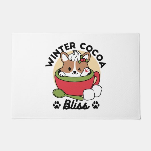 Winter Cocoa Bliss - Schattigee hond in Mok Design Deurmat (Voorkant)