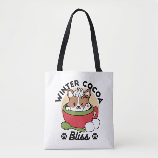 Winter Cocoa Bliss - Schattigee hond in Mok Design Draagtas (Voorkant)