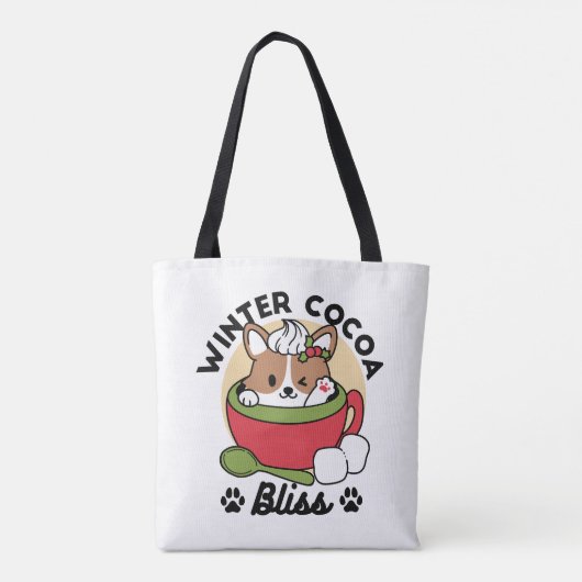 Winter Cocoa Bliss - Schattigee hond in Mok Design Draagtas (Achterkant)