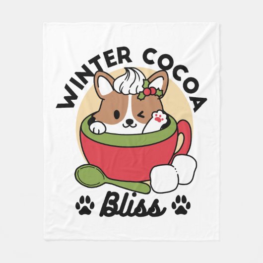 Winter Cocoa Bliss - Schattigee hond in Mok Design Fleece Deken (Voorkant)