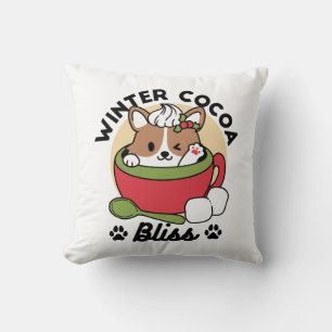 Winter Cocoa Bliss - Schattigee hond in Mok Design Kussen
