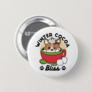 Winter Cocoa Bliss - Schattigee hond in Mok Design Ronde Button 5,7 Cm