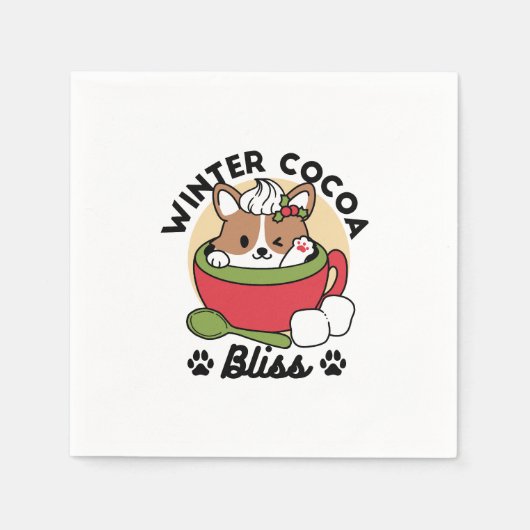 Winter Cocoa Bliss - Schattigee hond in Mok Design Servet (Voorkant)
