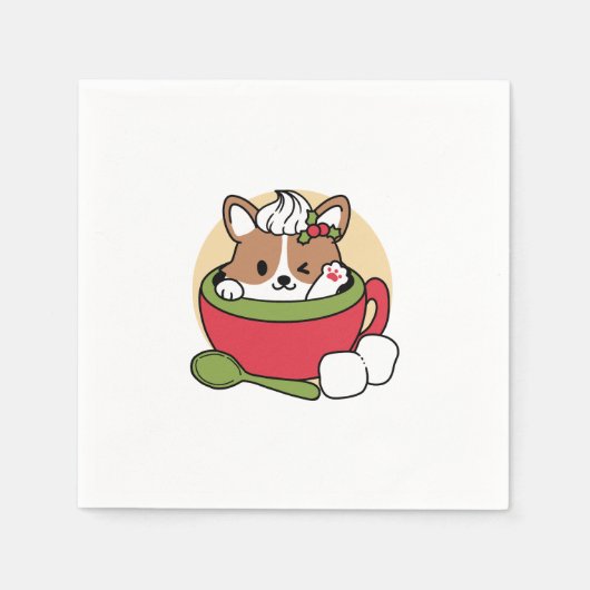 Winter Cocoa Bliss - Schattigee hond in Mok Design Servet (Voorkant)