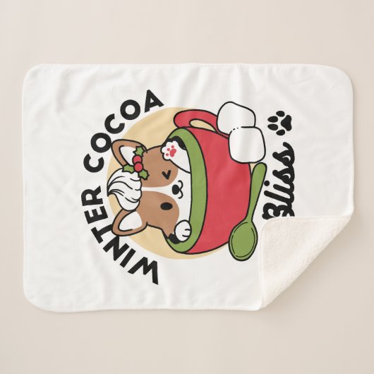 Winter Cocoa Bliss - Schattigee hond in Mok Design Sherpa Deken (Voorkant (horizontaal))
