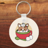 Winter Cocoa Bliss - Schattigee hond in Mok Design Sleutelhanger (Voorkant)