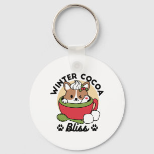 Winter Cocoa Bliss - Schattigee hond in Mok Design Sleutelhanger