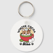 Winter Cocoa Bliss - Schattigee hond in Mok Design Sleutelhanger (Achterkant)