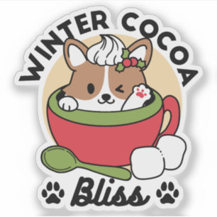 Winter Cocoa Bliss - Schattigee hond in Mok Design Sticker