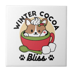 Winter Cocoa Bliss - Schattigee hond in Mok Design Tegeltje