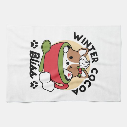 Winter Cocoa Bliss - Schattigee hond in Mok Design Theedoek (Horizontaal)
