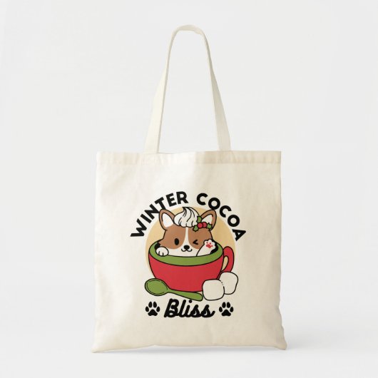 Winter Cocoa Bliss - Schattigee hond in Mok Design Tote Bag (Voorkant)