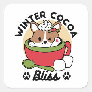 Winter Cocoa Bliss - Schattigee hond in Mok Design Vierkante Sticker