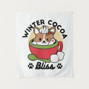 Winter Cocoa Bliss - Schattigee hond in Mok Design Wandkleed