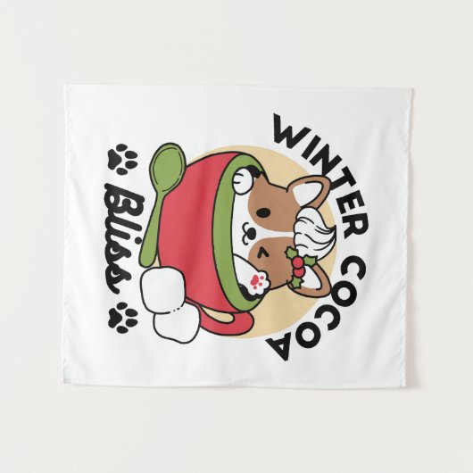 Winter Cocoa Bliss - Schattigee hond in Mok Design Wandkleed (Voorkant (horizontaal))