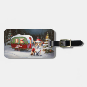 Winter Corgi Caravaan Kerstavontuur  Bagagelabel