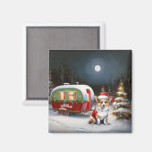 Winter Corgi Caravan Kerst Avontuur  Magneet (Voorkant / Achterkant)