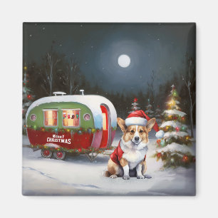 Winter Corgi Caravan Kerst Avontuur  Magneet